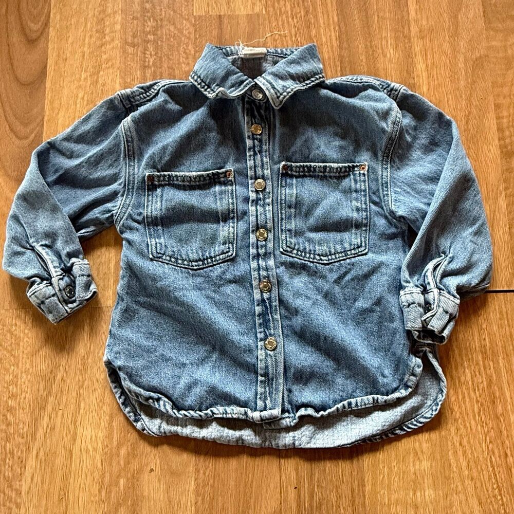 ZARA KIDS denim snap button up pocket shirt jacket